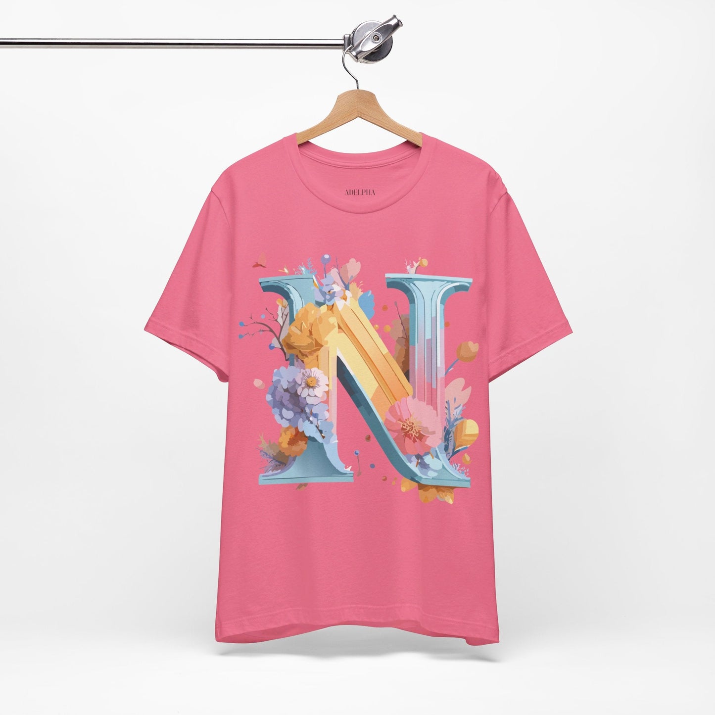 Letter N Shirt Classic Unisex Graphic Tee With Premium Vintage Adelpha Artwork Jersey Short Sleeve