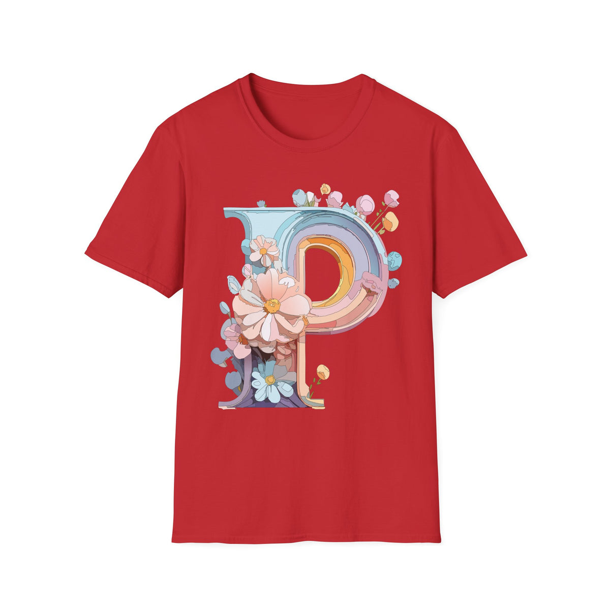 Floral Letter P T-Shirt | Pastel Rainbow Monogram Tee