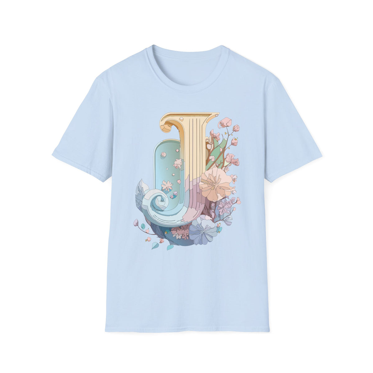 Floral Letter J T-Shirt | Pastel Column Monogram Tee