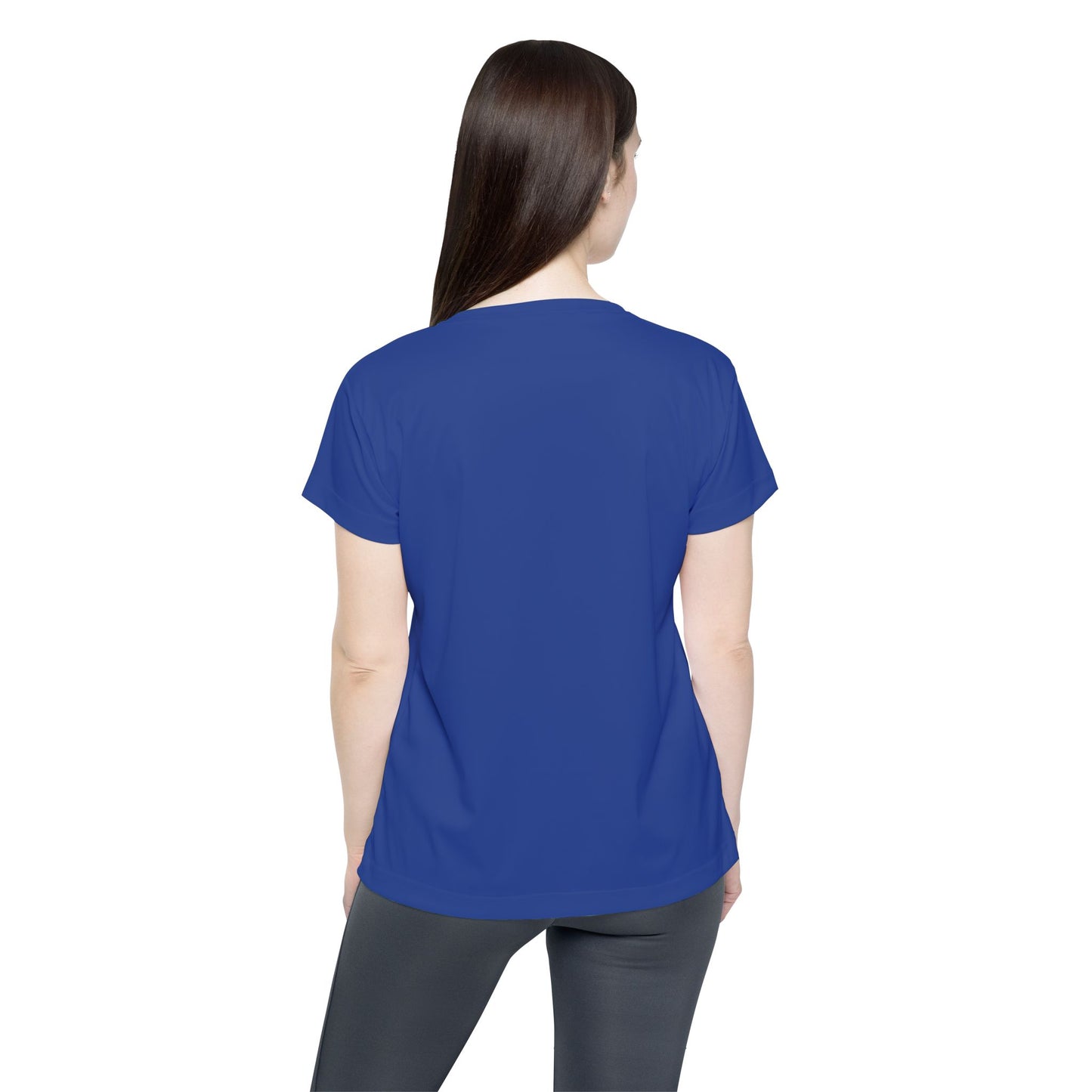 French Blue Color Women Sports Jersey Short Sleeves Poly Solid Navy Color Print Athletic Tee