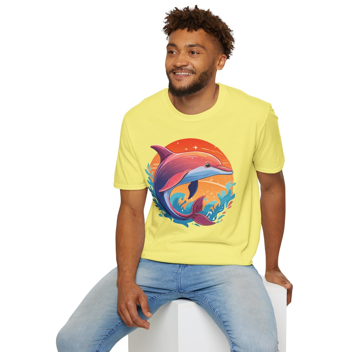 Dolphin Shirt Unisex Tee 100 Percent Ring Spun Cotton Softstyle Gildan 64000 Comfort Fit