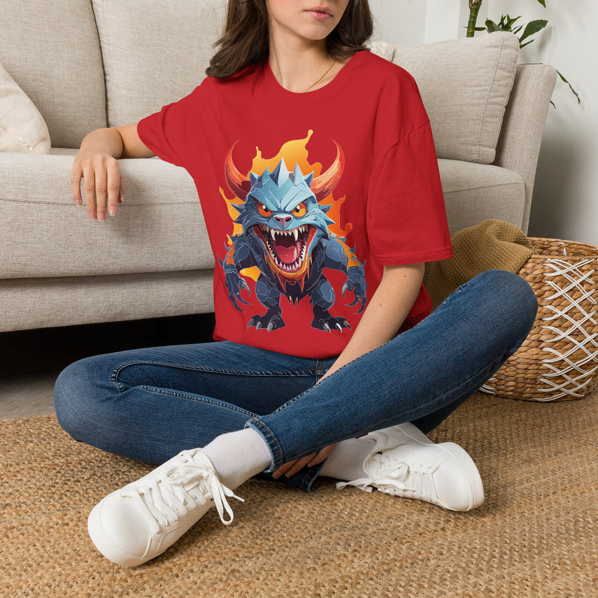 Monster Dragon T-Shirt — Fierce Fire-Breathing Creature Cartoon Graphic Tee Unisex 100 Cotton Gildan T-Shirt