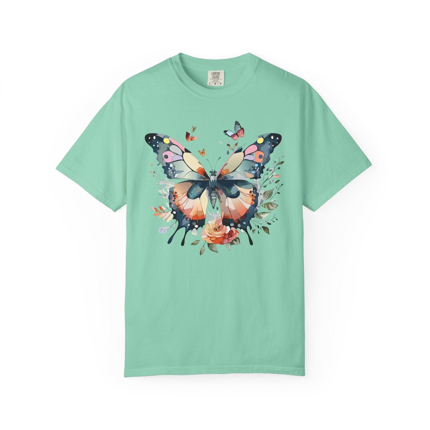 Butterfly Floral Print T-Shirt Botanical Design Unisex Heavy Cotton Tee b3