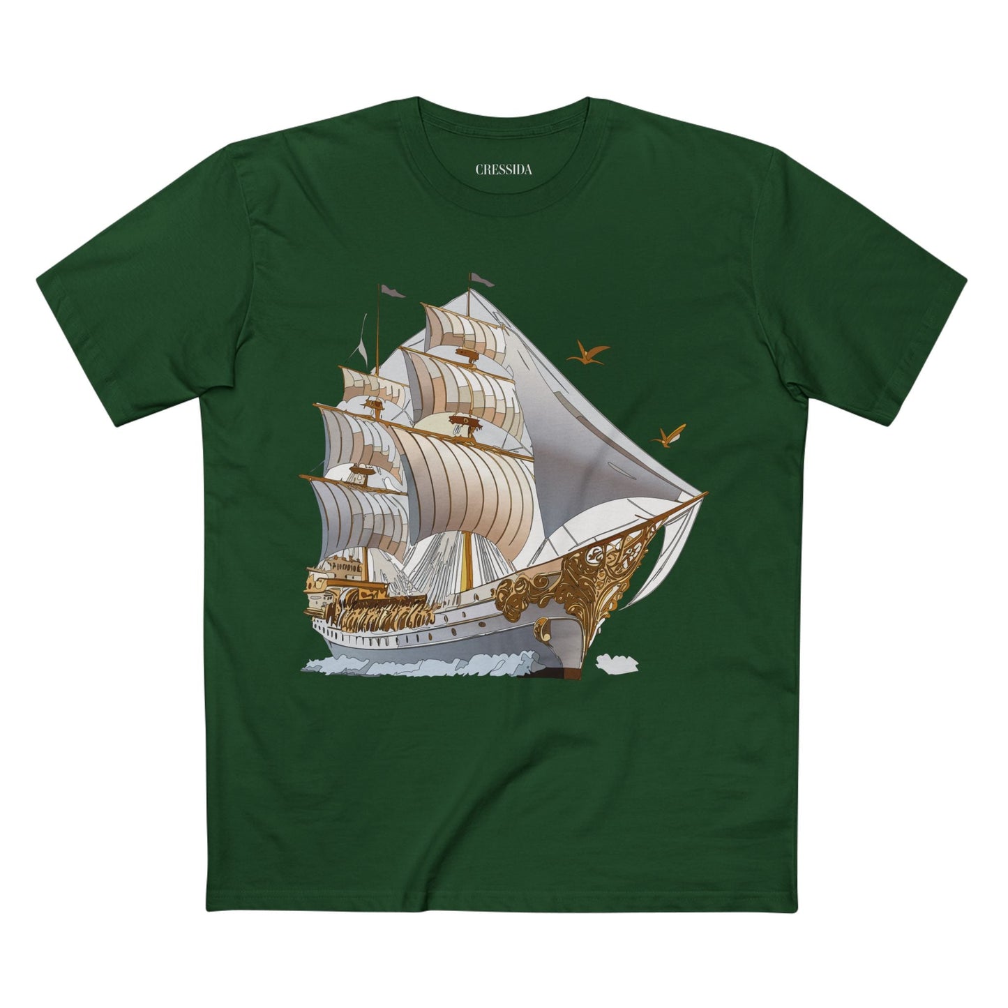 Ship Graphic Unisex 100 Cotton T-Shirt with Gold Frigate Art Design 16