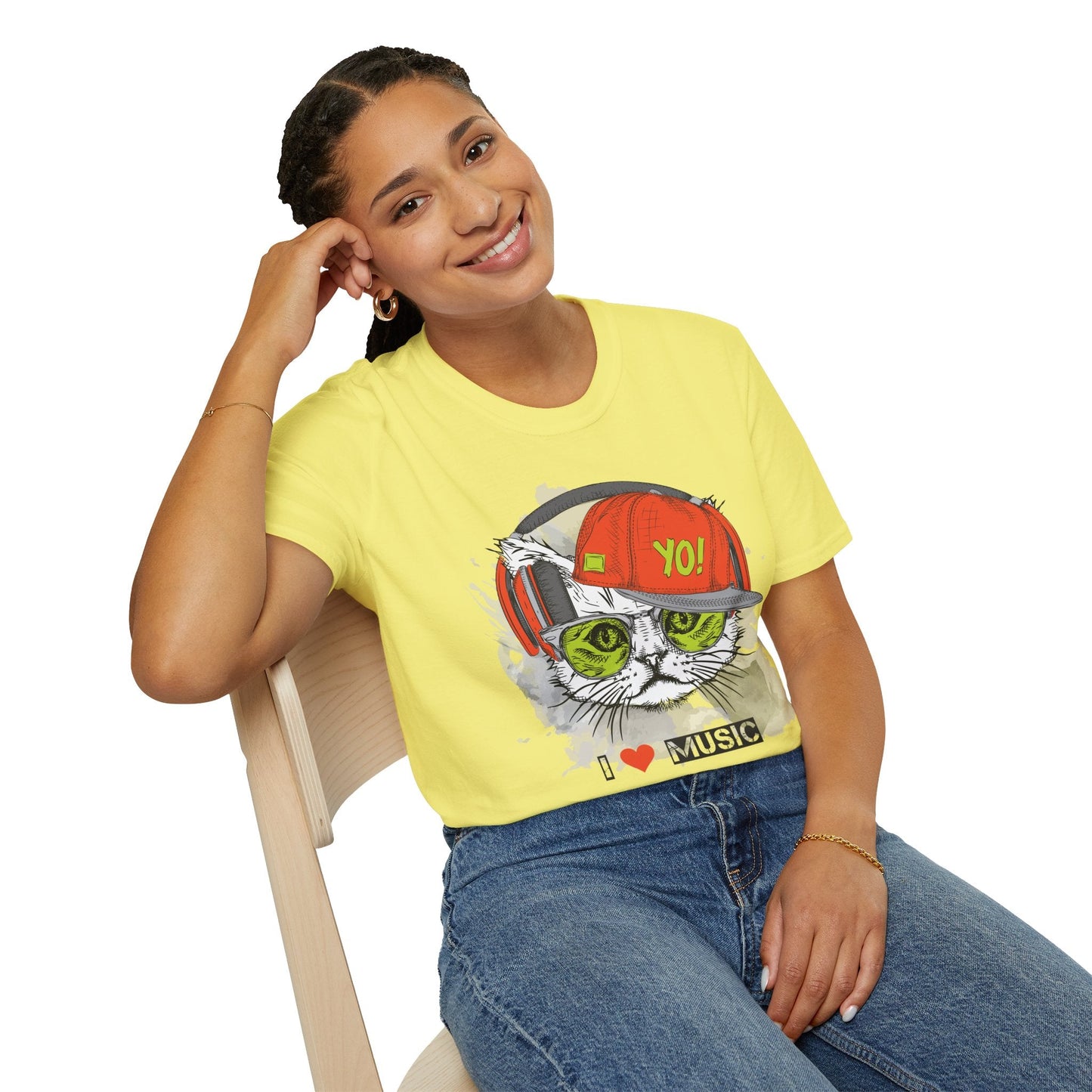I Love Music Animals Shirt With Headphones Unisex Softstyle Tee Gildan 64000 Cotton Comfort