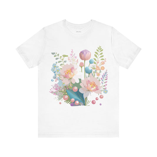 Floral Graphic Unisex Cotton Bella+Canvas Tee with Flowers Art Design n123