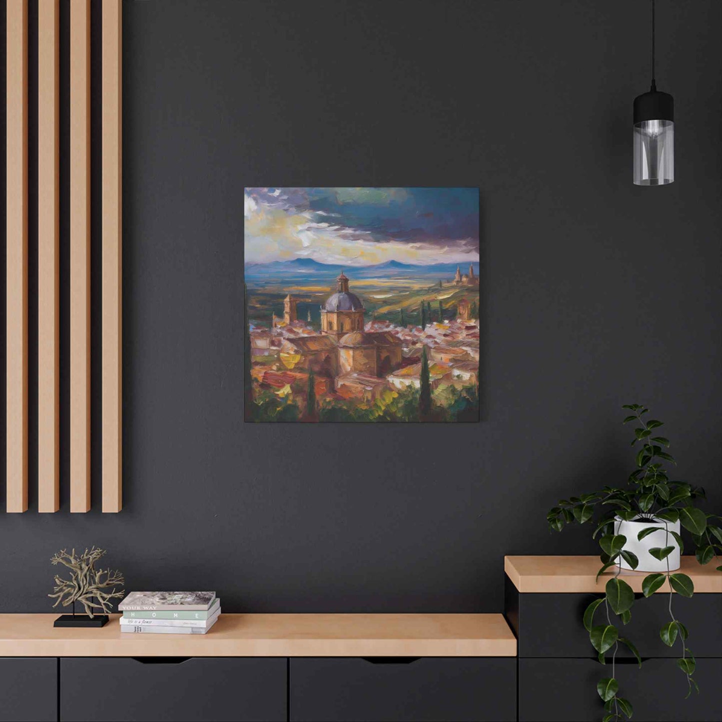 Spanish City Print Canvas, Oil Paint Print 20x20, 24x24, 30x30, 32x32, 36x36 Art Design Print Pine-Wood Inner Frame MC-56