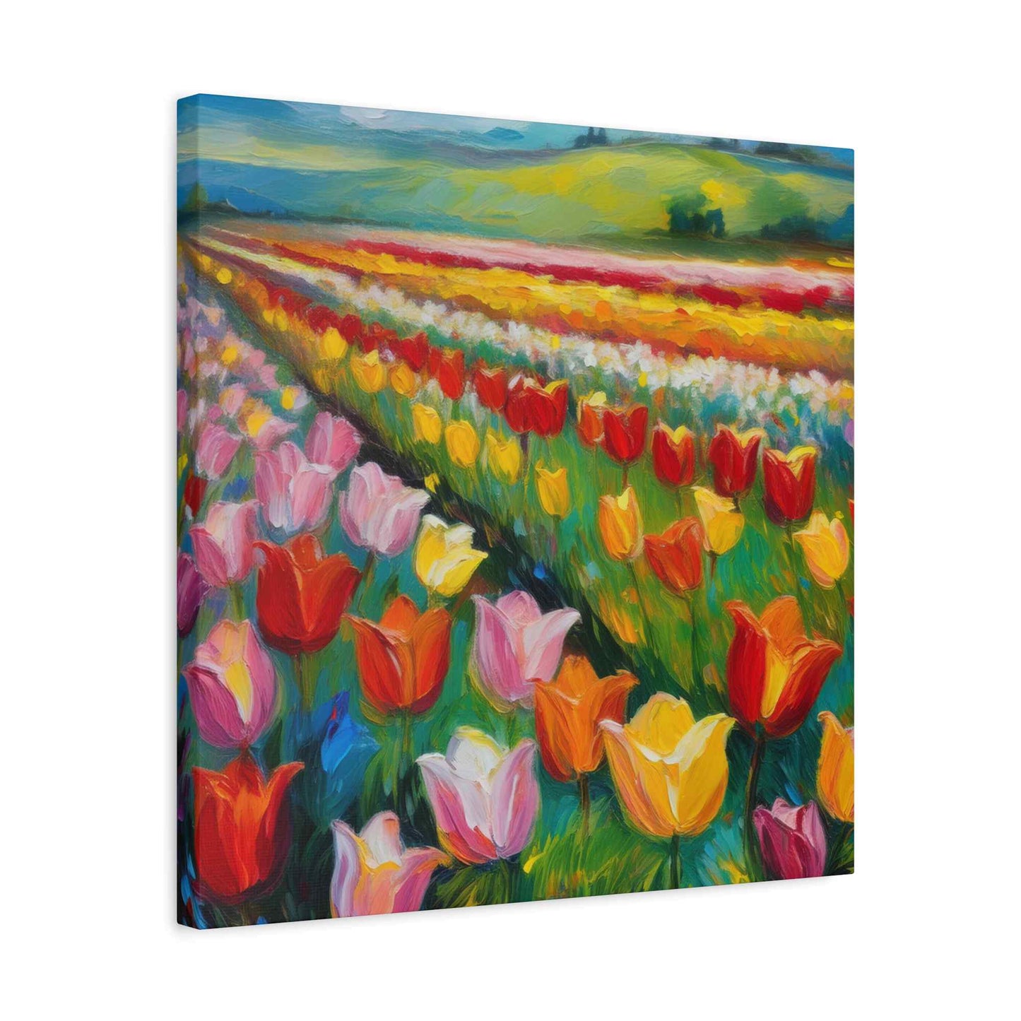 Tulips Fields Print Canvas, Floral Oil Paint Print 20x20, 24x24, 30x30, 32x32, 36x36 Art Design Pine-Wood Inner Frame MC-147