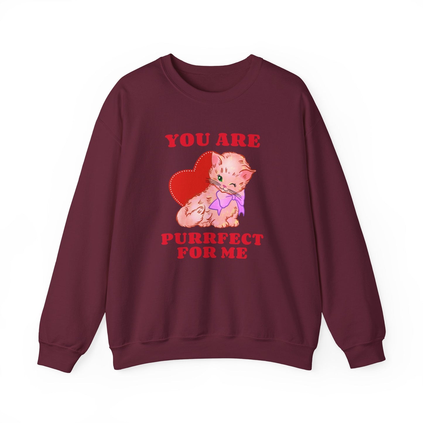 Cat Heart Sweatshirt Unisex Valentines Day Fifty Fifty Cotton Poly Blend Crewneck