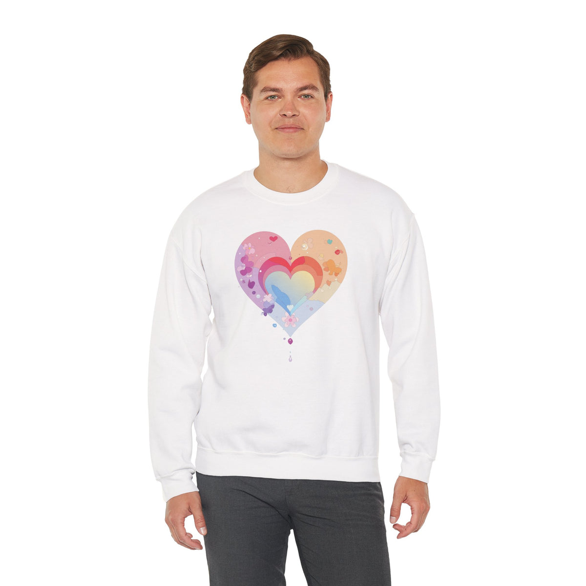 Rainbow Heart Sweatshirt, Floral Heart Sweatshirt, Floral Love Sweatshirt, Valentine's Day Sweatshirt, Rainbow Heart Floral Sweatshirt 114