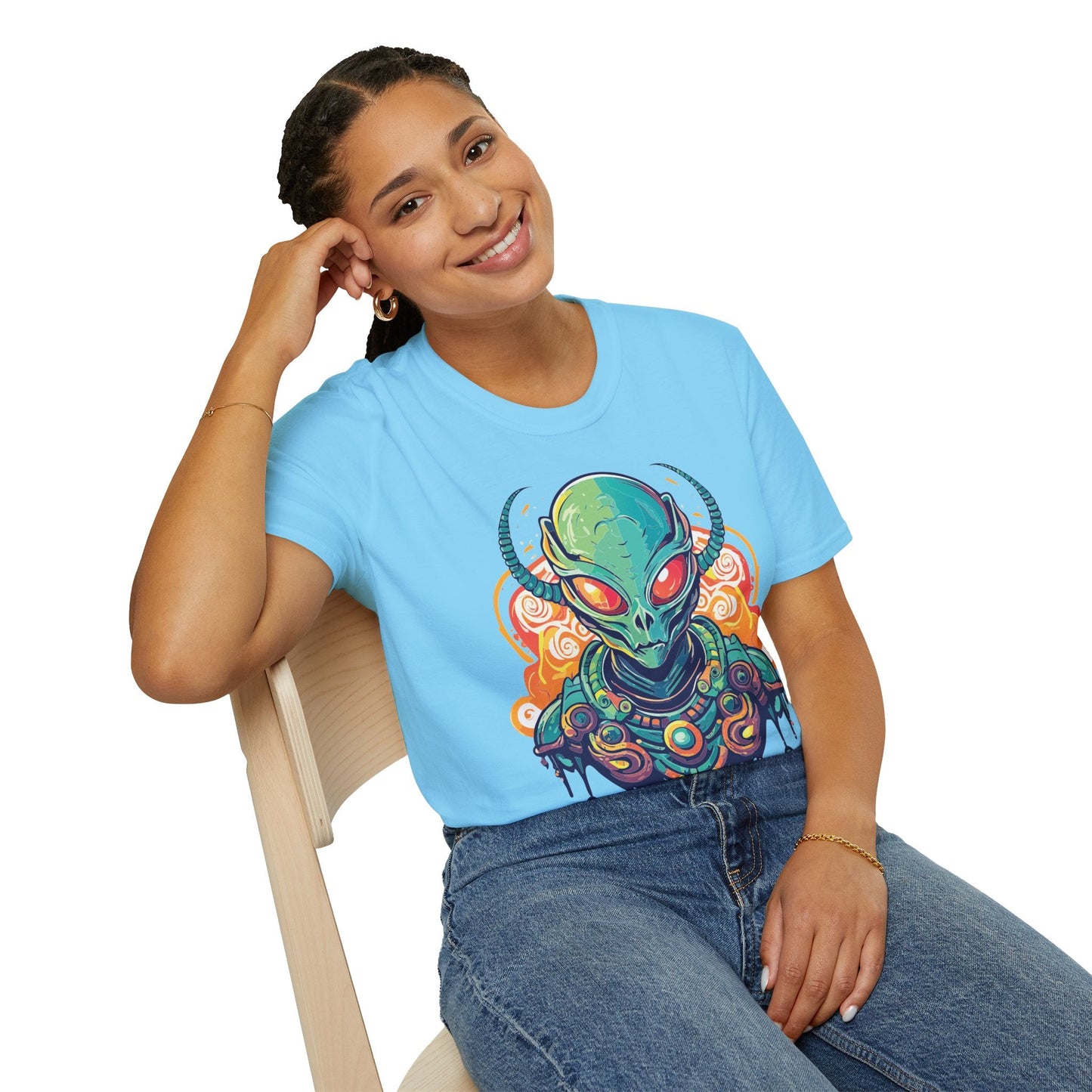 Cosmos Alien T Shirt Unisex Softstyle Cotton Tee With Space Artwork Graphic Design