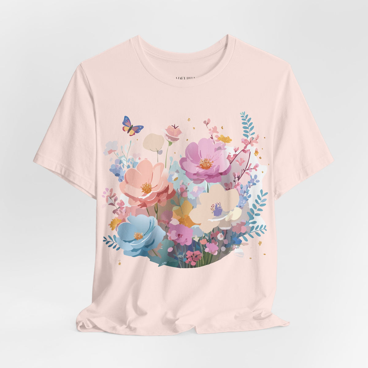 Floral Graphic Unisex Cotton Bella+Canvas Tee with Flowers Art Design n117