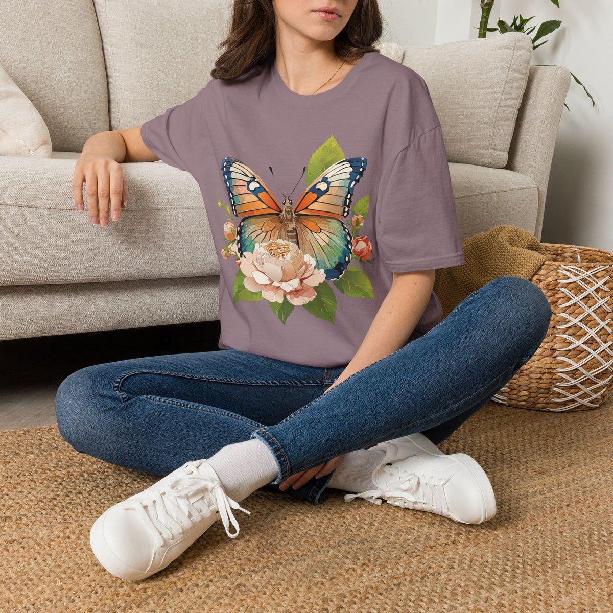 Butterfly Floral T-Shirt — Watercolor Monarch & Roses Graphic Tee Unisex 100 Cotton Gildan T-Shirt