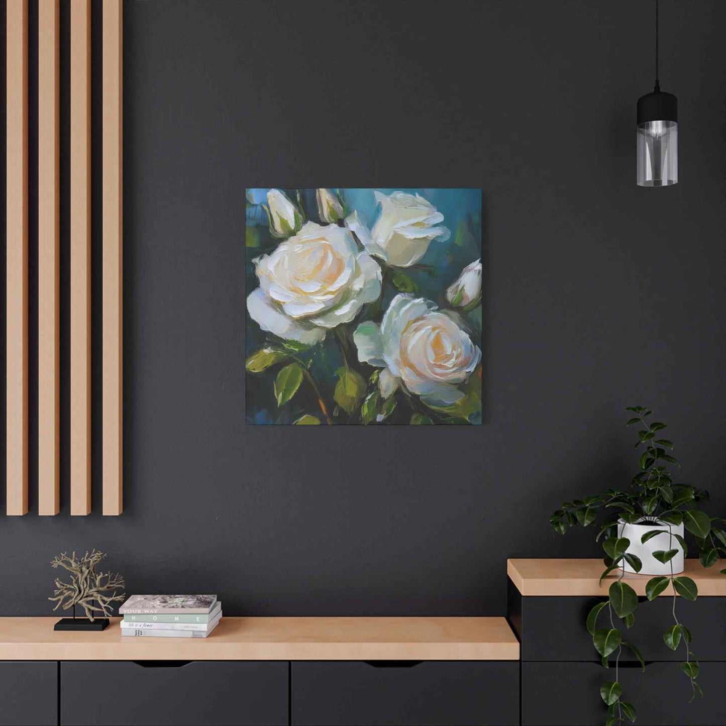 White Roses Print Canvas, Roses Oil Paint Print 20x20, 24x24, 30x30, 32x32, 36x36, Floral Art Design Print Non-Frame MC-20