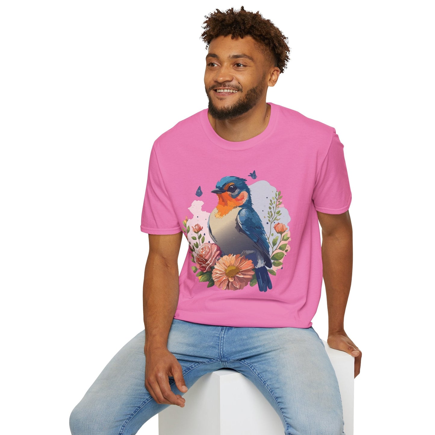 Bird T Shirt Floral Design Unisex Gildan Softstyle 64000 Ring Spun Cotton Tee Breathable Wear