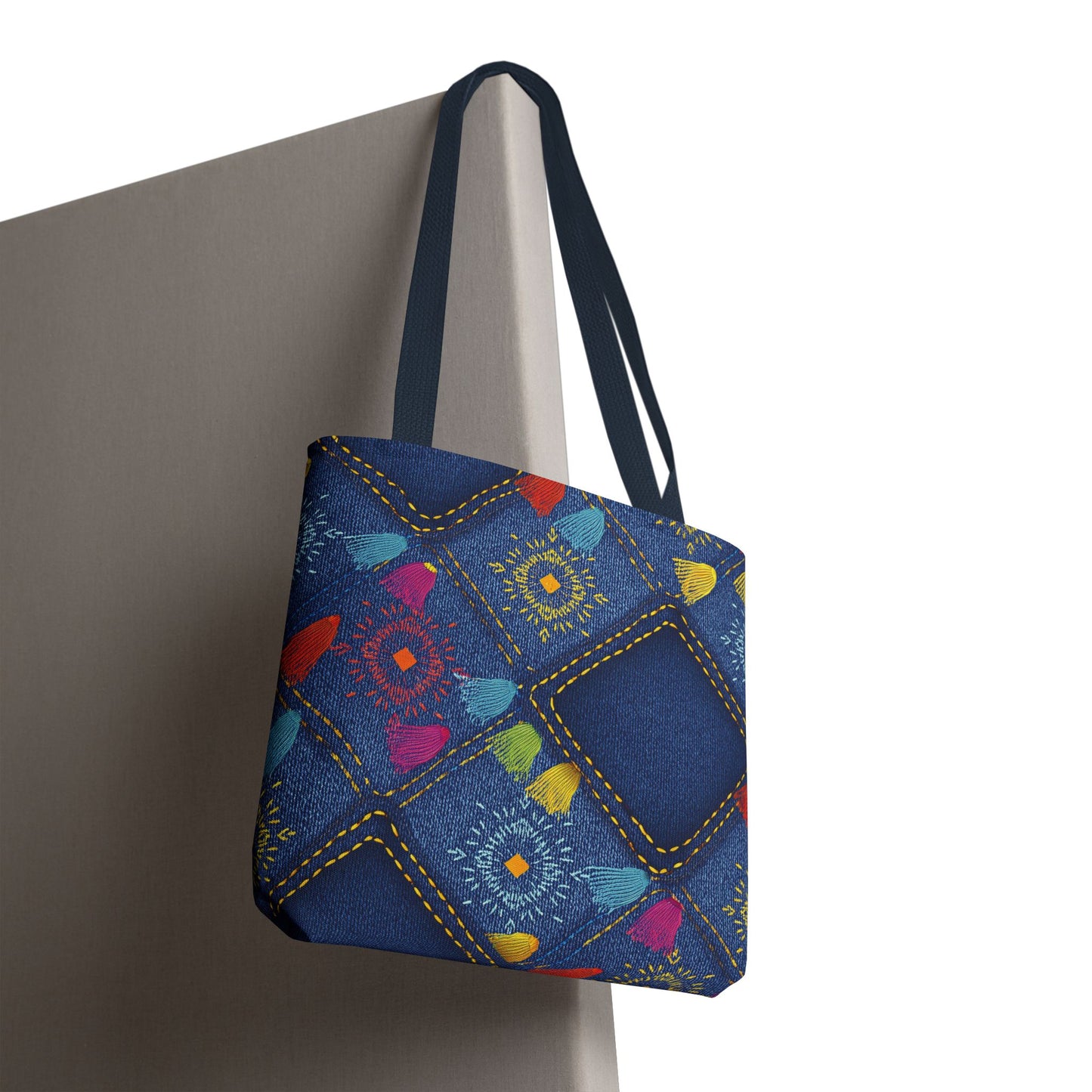 Diwali Graphic Denim Fabric Imitation Print Unisex Canvas Bag Poly Spun 3 Sizes Tote Bag 205-27