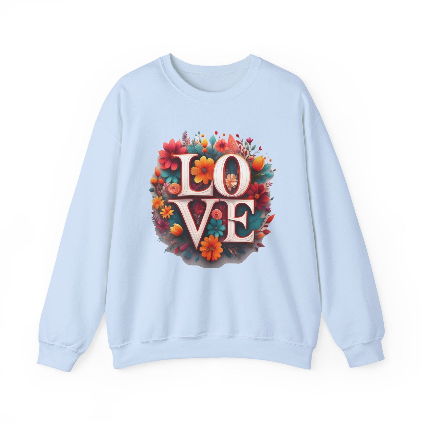 Floral Love Valentines Day Sweatshirt Unisex Heavy Blend Crewneck 50/50 Cotton Polyester Gildan 18000