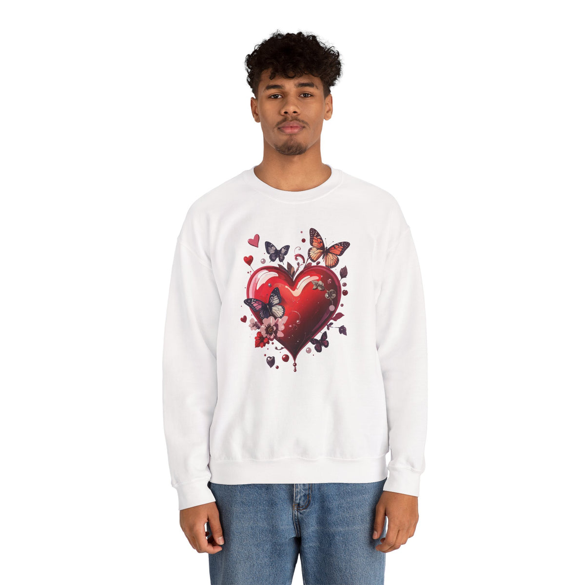 Big Red Heart Graphic Valentine's Day Sweatshirt Unisex 50/50 Cotton-Poly Sweatshirt w84
