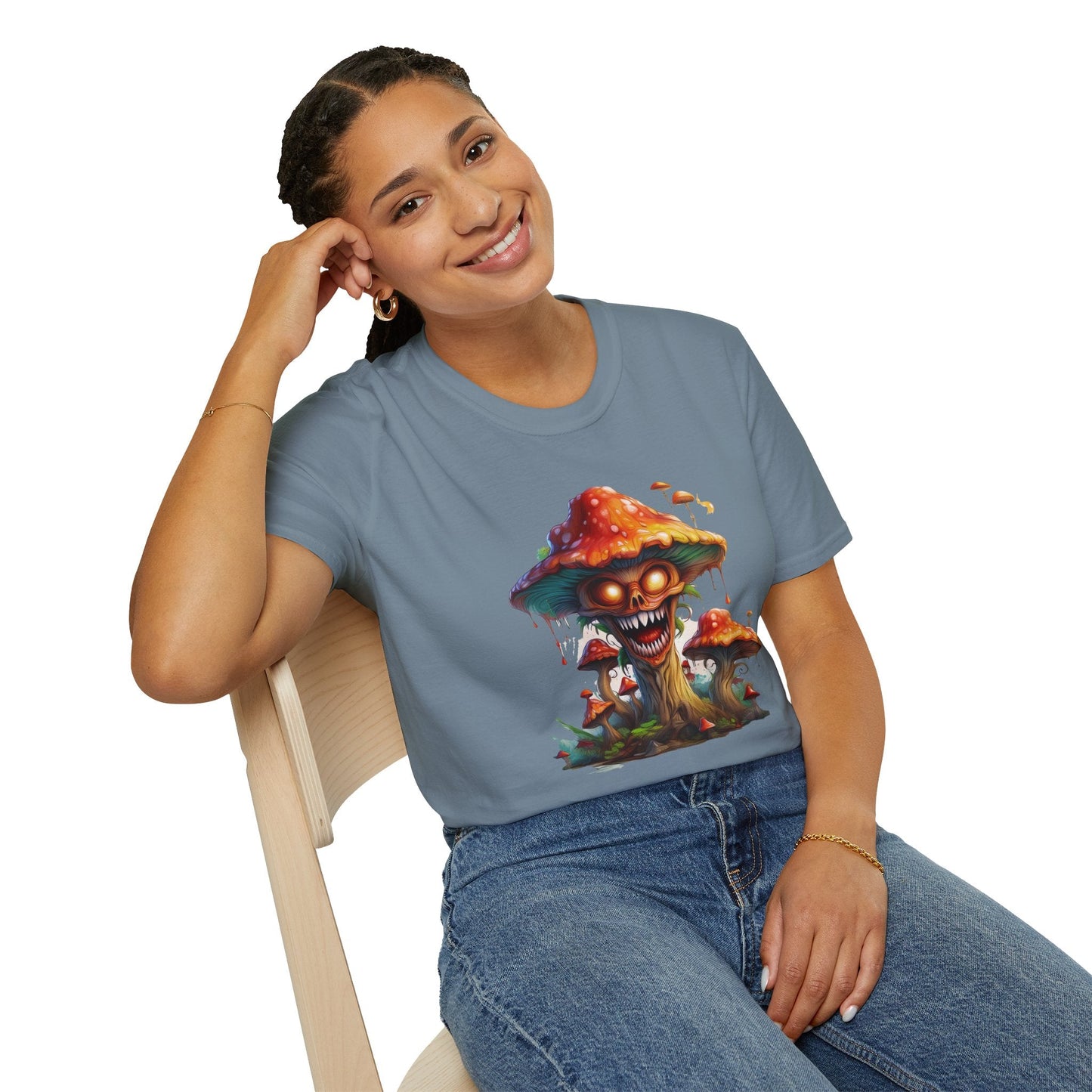 Funny Mashroom Graphic Unisex Softstyle Cotton With Cartoon Illustration Design 4