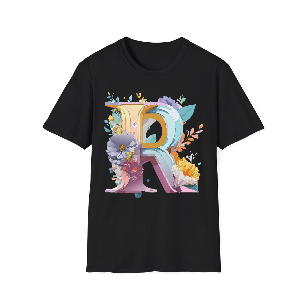 Floral Letter R T-Shirt | Botanical Monogram Initial Tee
