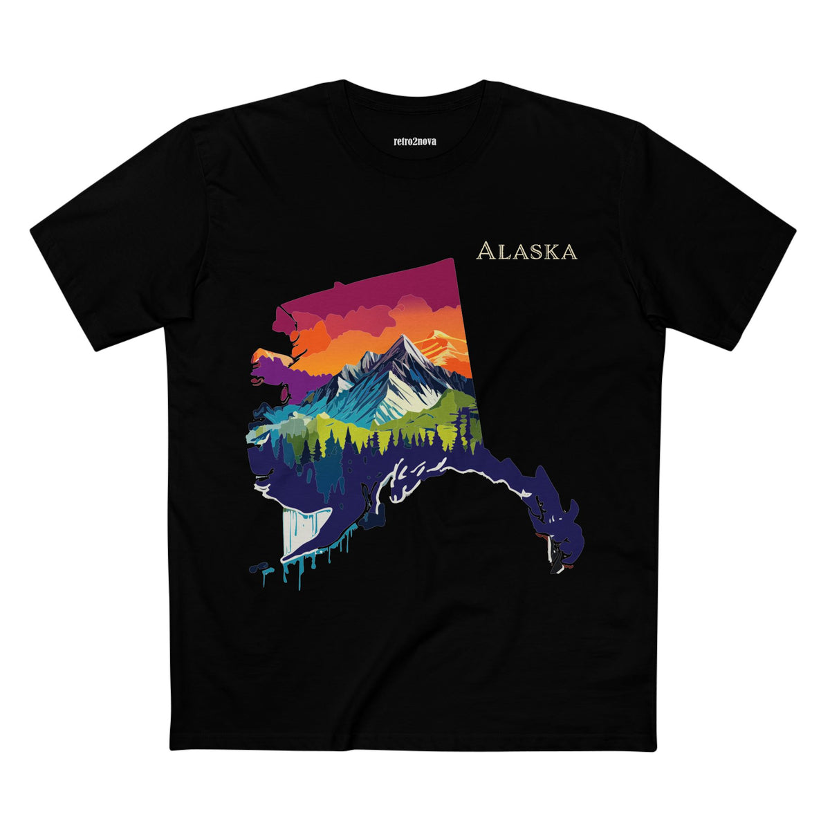 Alaska Mountain Landscape T-Shirt | State Silhouette Sunset Forest