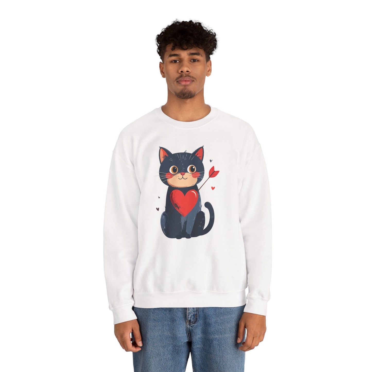 Cat Heart Sweatshirt Unisex Valentines Day Fifty Fifty Cotton Poly 8 Oz Heavy Blend