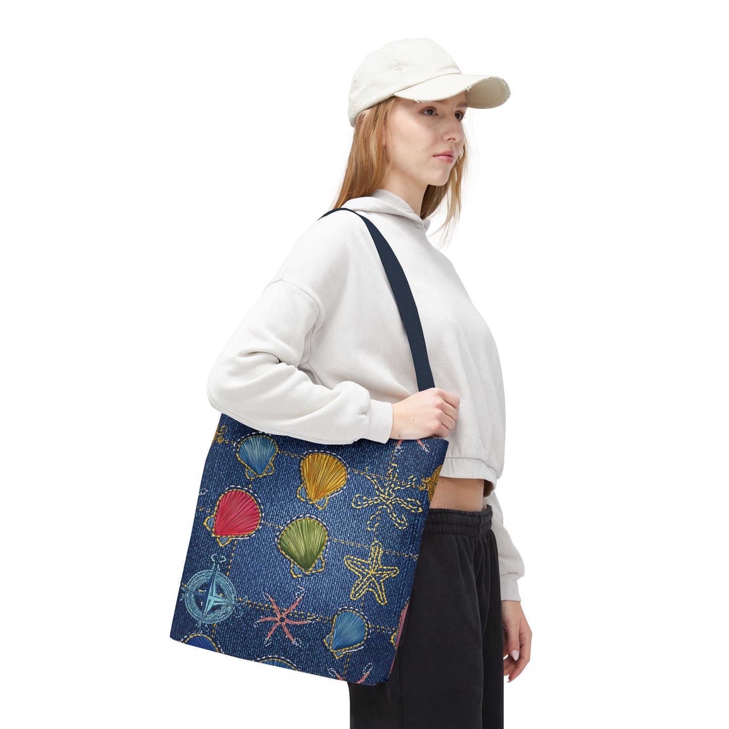 Denim Fabric Imitation Print Unisex Canvas Bag Poly Spun 3 Sizes Tote Bag 182-25