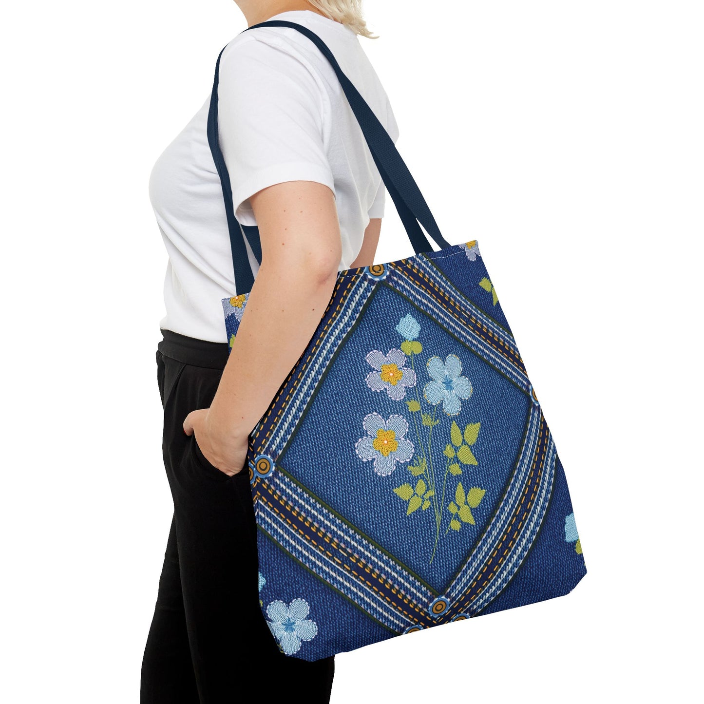 Denim Fabric Imitation Print Unisex Canvas Bag Poly Spun 3 Sizes Tote Bag 126