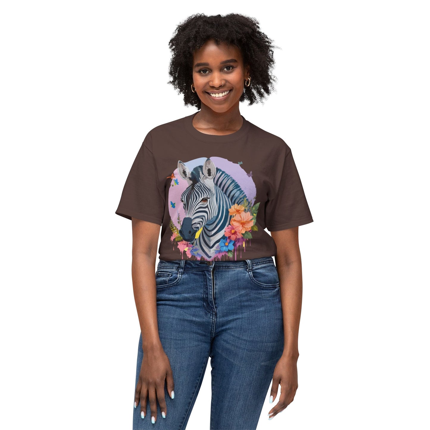 Unisex Zebra T Shirt With Art Print HD Cotton Vintage Zebra Tee Floral Design Graphic Tee