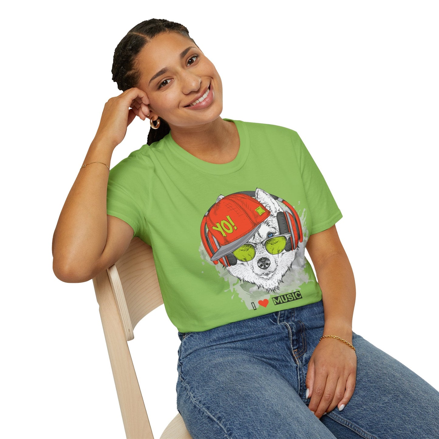 Unisex Music Animals Short Sleeve T Shirt With Headphones For Music Lovers Gildan 64000