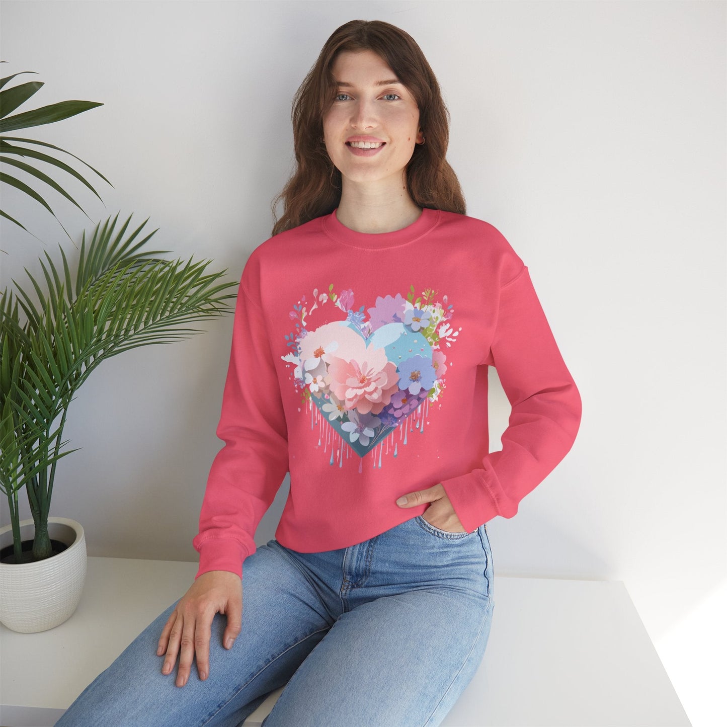 Floral Heart Sweatshirt Unisex Heavy Blend Crewneck Valentines Day Floral Love Cozy