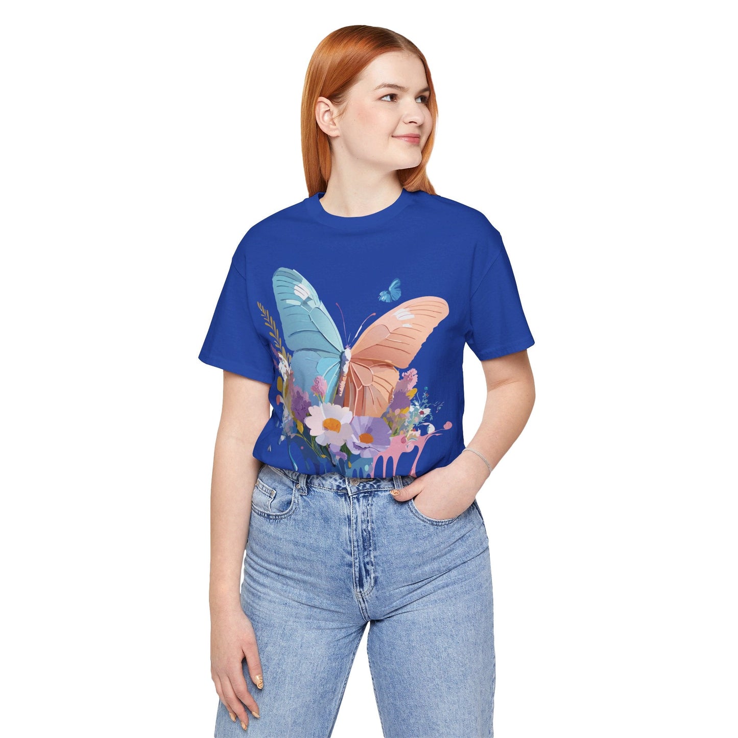 Butterfly Graphic Unisex 100 Cotton Lightweight Vintage Floral Design Jersey Tee 3