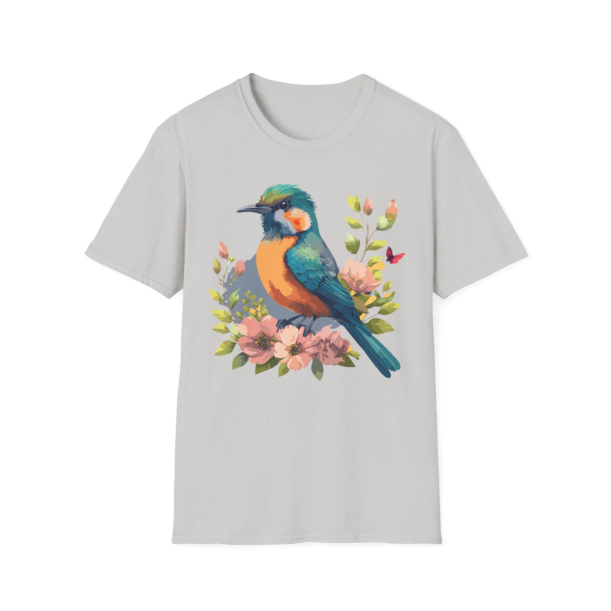 Colorful Bird Illustration T-Shirt | Floral Watercolor Kingfisher