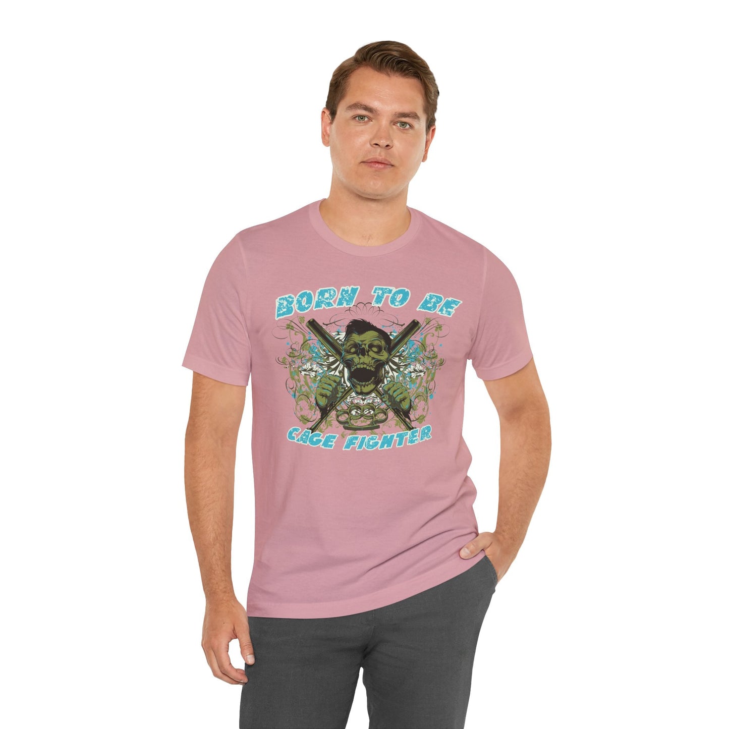 Born To Be Cage Fighter Tee Skull Crossed Knives Graphic T-Shirt