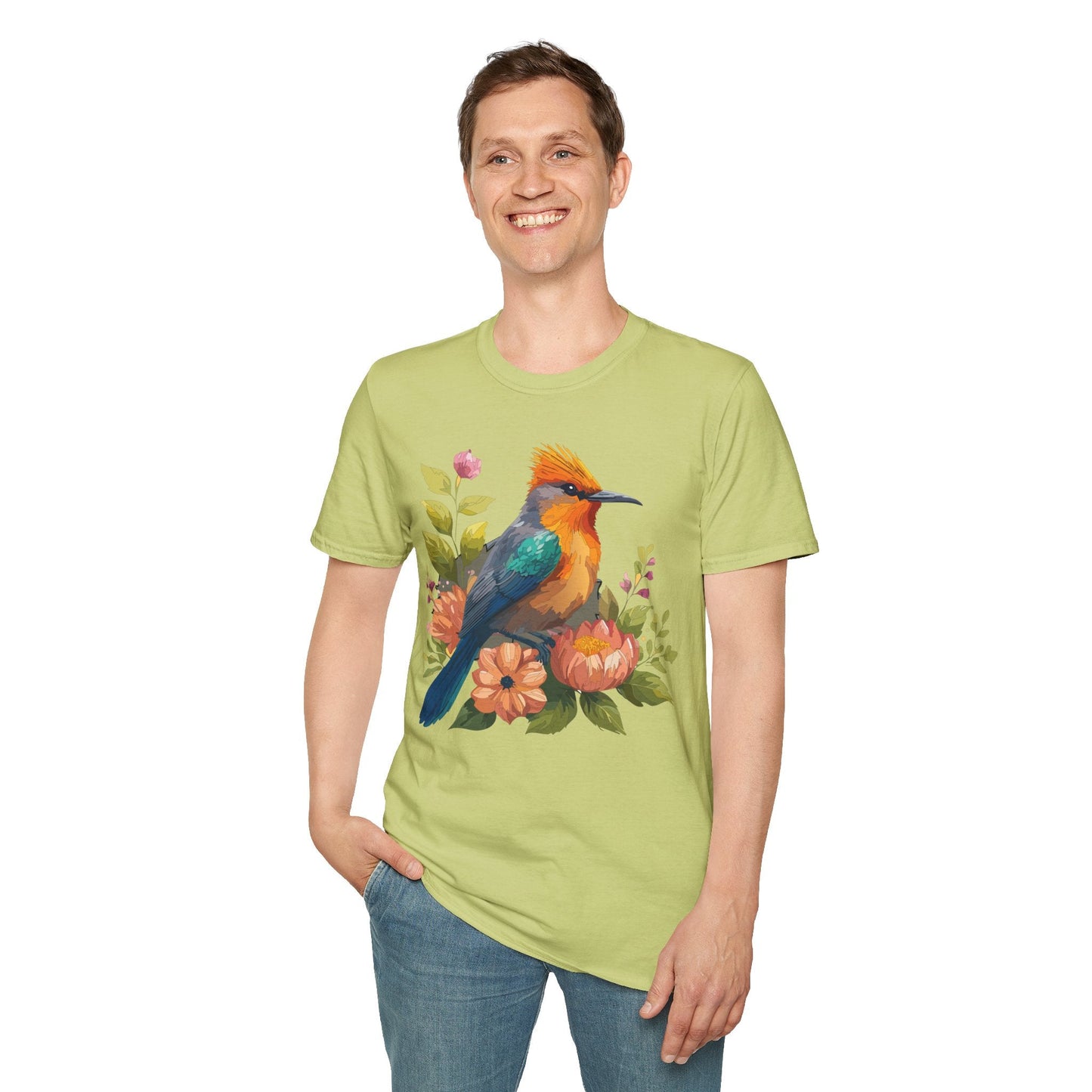 Floral Bird T Shirt For Unisex Wear Gildan Softstyle 64000 100 Percent Cotton Tee
