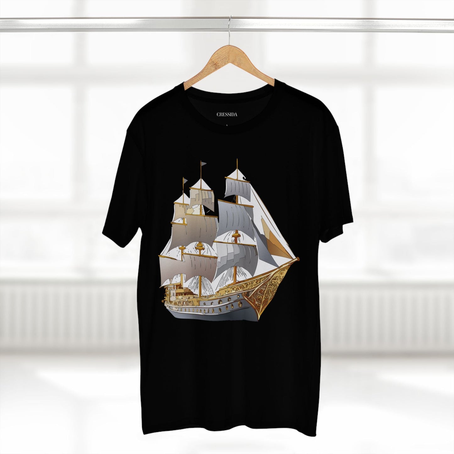 Ship Graphic Unisex 100 Cotton T-Shirt with Gold Frigate Art Design 17
