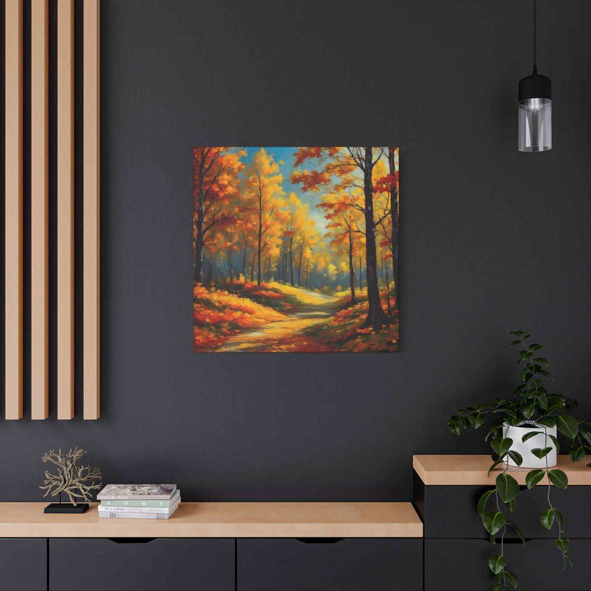 Fall Forest Print Canvas, Oil Paint Print 20x20, 24x24, 30x30, 32x32, 36x36 Art Design Canvas Pine-Wood Inner Frame MC-102