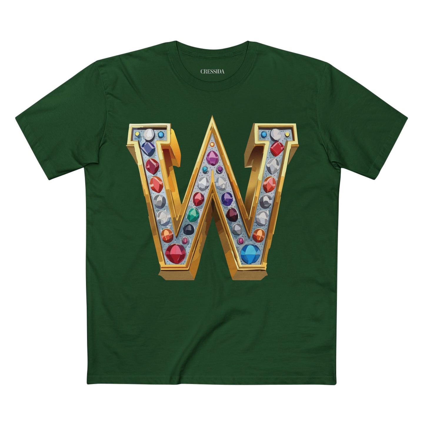 Letter W Graphic Design Tee Unisex 100 Cotton With Antique Gold Letters Artwork T-Shirt