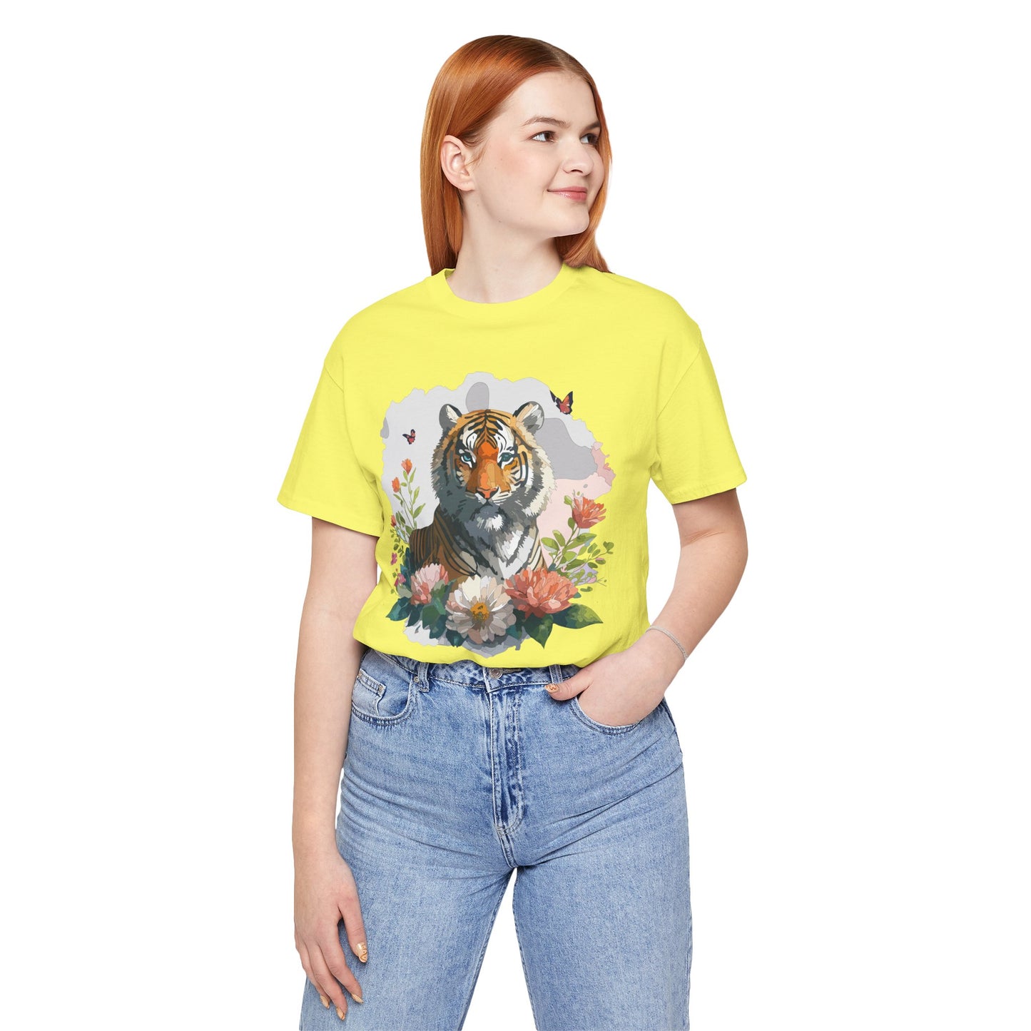 Floral Tiger Graphic Tee, Animal Shirt, Tiger Shirt, Flower Top, T-Shirt with Animal, Art Design