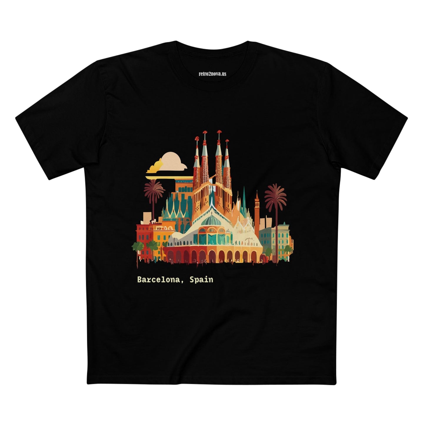 Barcelona Travel Shirt Unisex Premium Cotton Tee With Retro Artwork From Retro2Nova Collection TT7