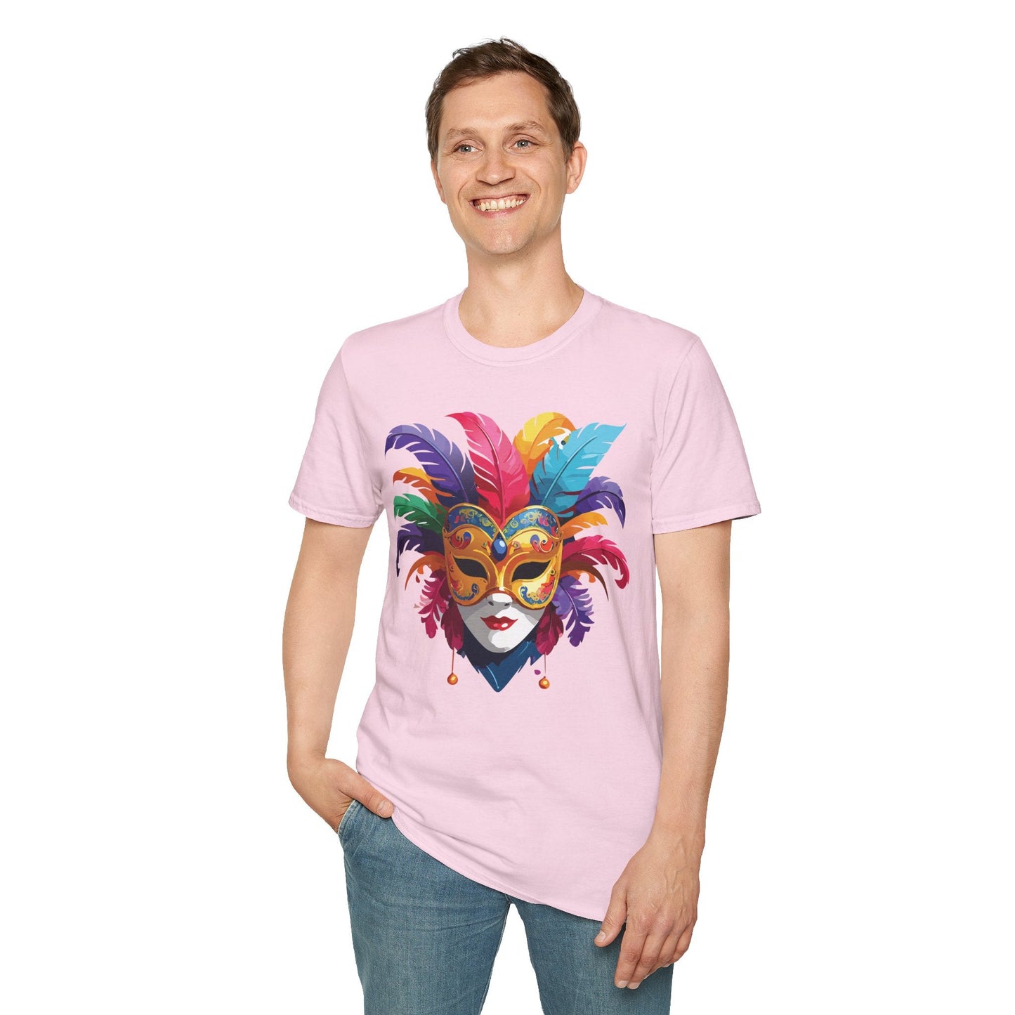 Unisex Mask Tee Shirt Gildan Softstyle 64000 Lightweight Comfortable Masquerade Design Tee