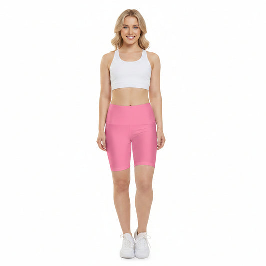 Cotton Candy Pink Women's Workout Shorts — Solid High-Waist Biker Shorts for Exercise & Everyday Wear