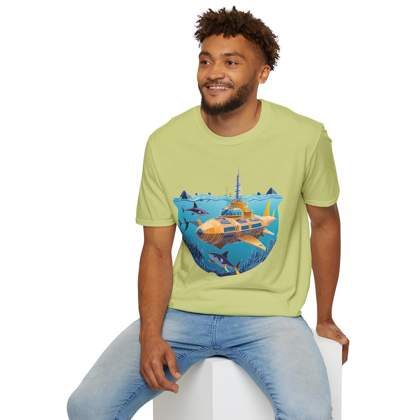 Ocean Tee Shirt Unisex Gildan Softstyle 64000 Ocean Theme Tee With U Boat Design
