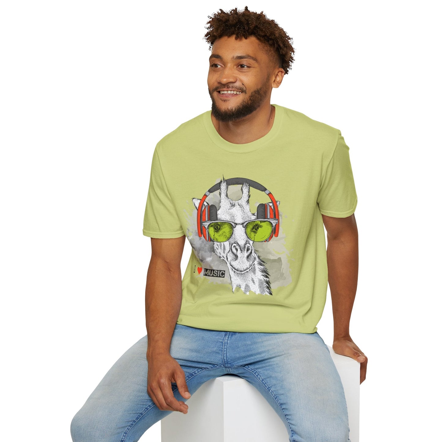 I Love Music Animals Shirt With Headphones Unisex Gildan Softstyle 100 Percent Ring Spun Cotton Tee