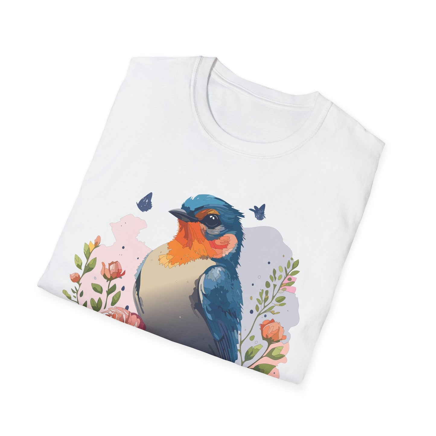 Bird T Shirt Floral Design Unisex Gildan Softstyle 64000 Ring Spun Cotton Tee Breathable Wear
