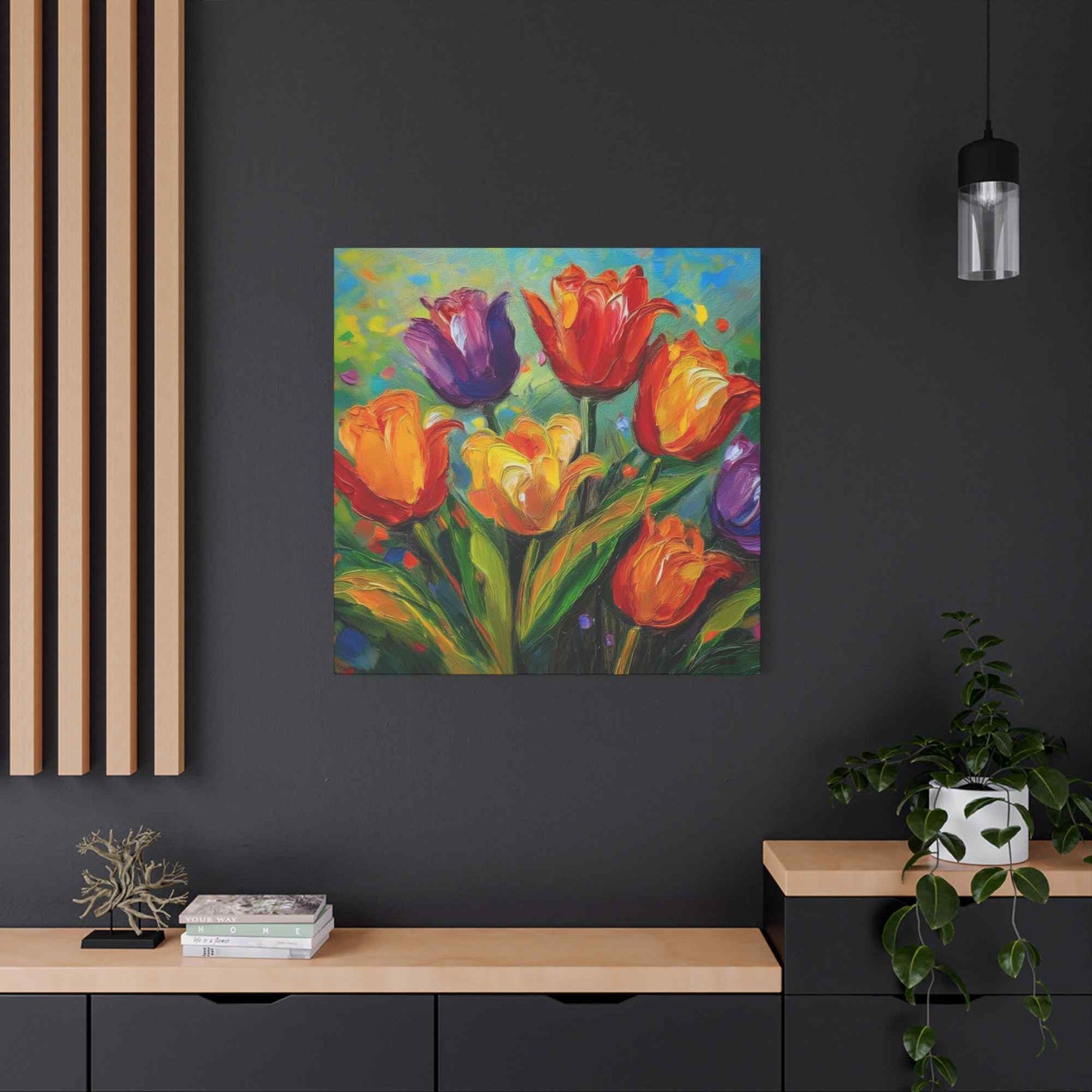 Tulips Print Canvas, Floral Oil Paint Print 20x20, 24x24, 30x30, 32x32, 36x36 Art Design Pine-Wood Inner Frame MC-141
