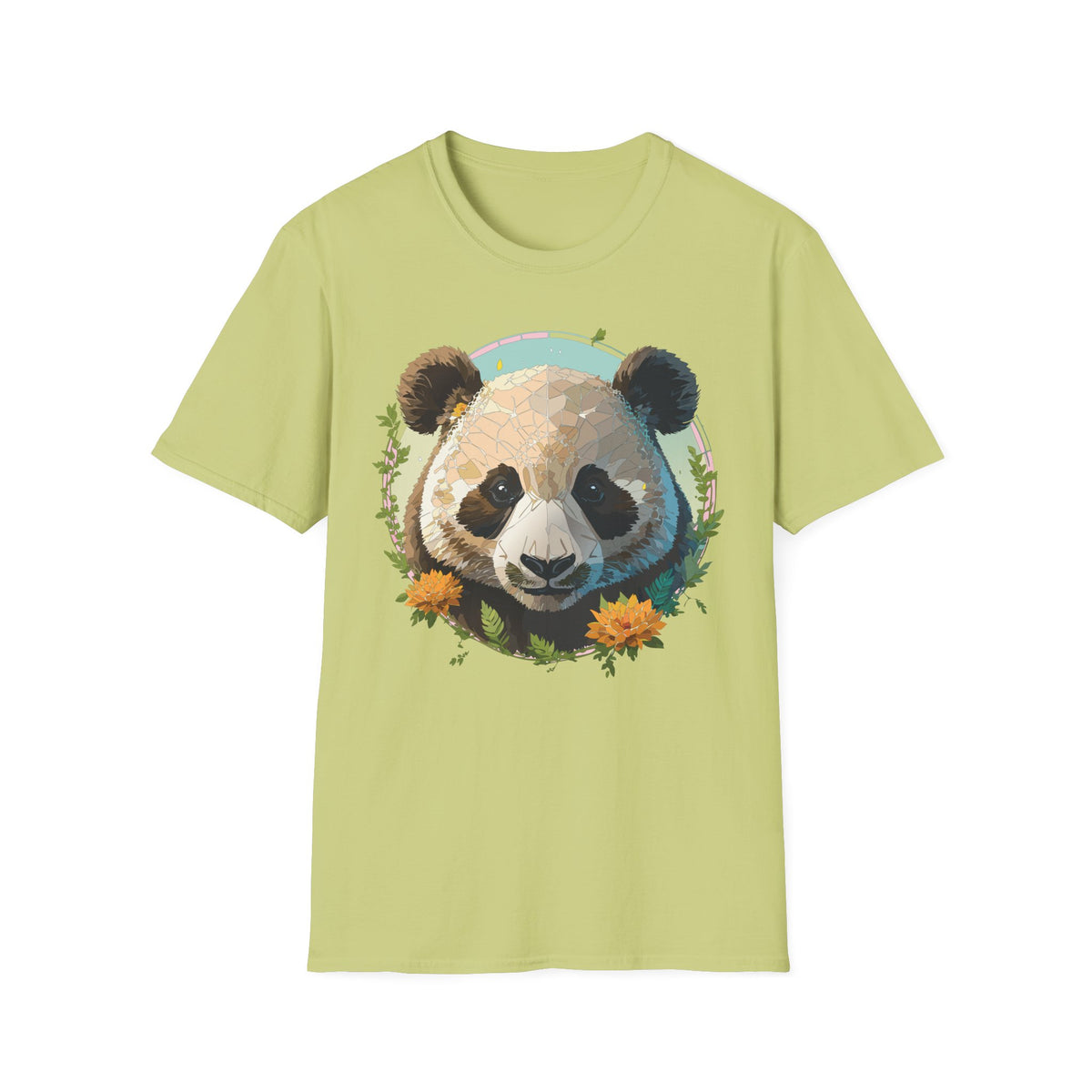 Smiling Panda Face T-Shirt | Floral Bamboo Illustration