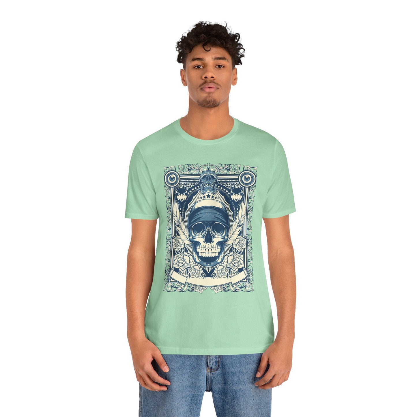 Skull Crown Graphic Tee Vintage Ornate Skull Illustration Rock Band T-Shirt