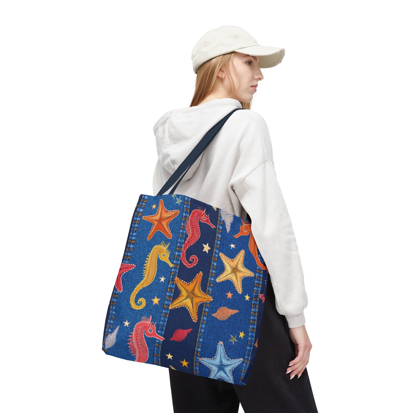 Denim Fabric Imitation Print Unisex Canvas Bag Poly Spun 3 Sizes Tote Bag 182-21