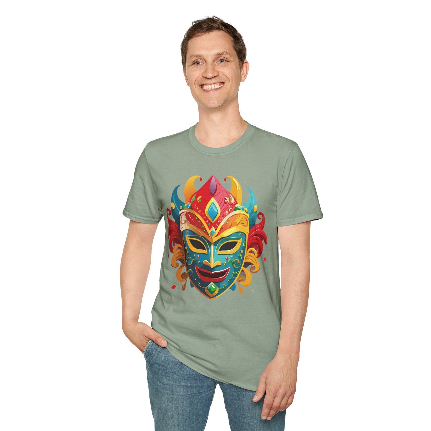 Unisex Mask Tee Shirt Gildan Softstyle 64000 Ring Spun Cotton Breathable Masquerade Design